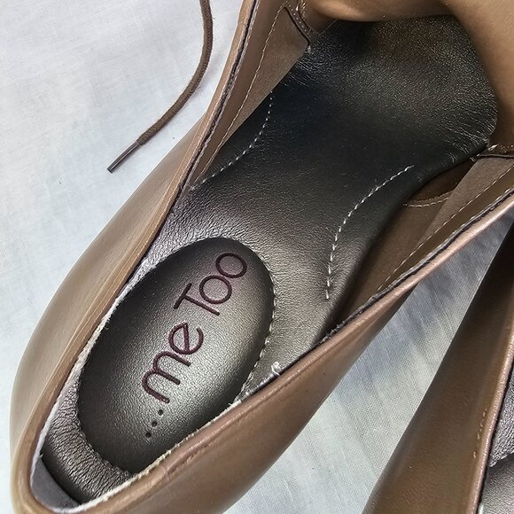 Me Too Lynessa Genuine Leather Chunky Platform Oxford Bootie Pumps 8 Taupe - Picture 9 of 12